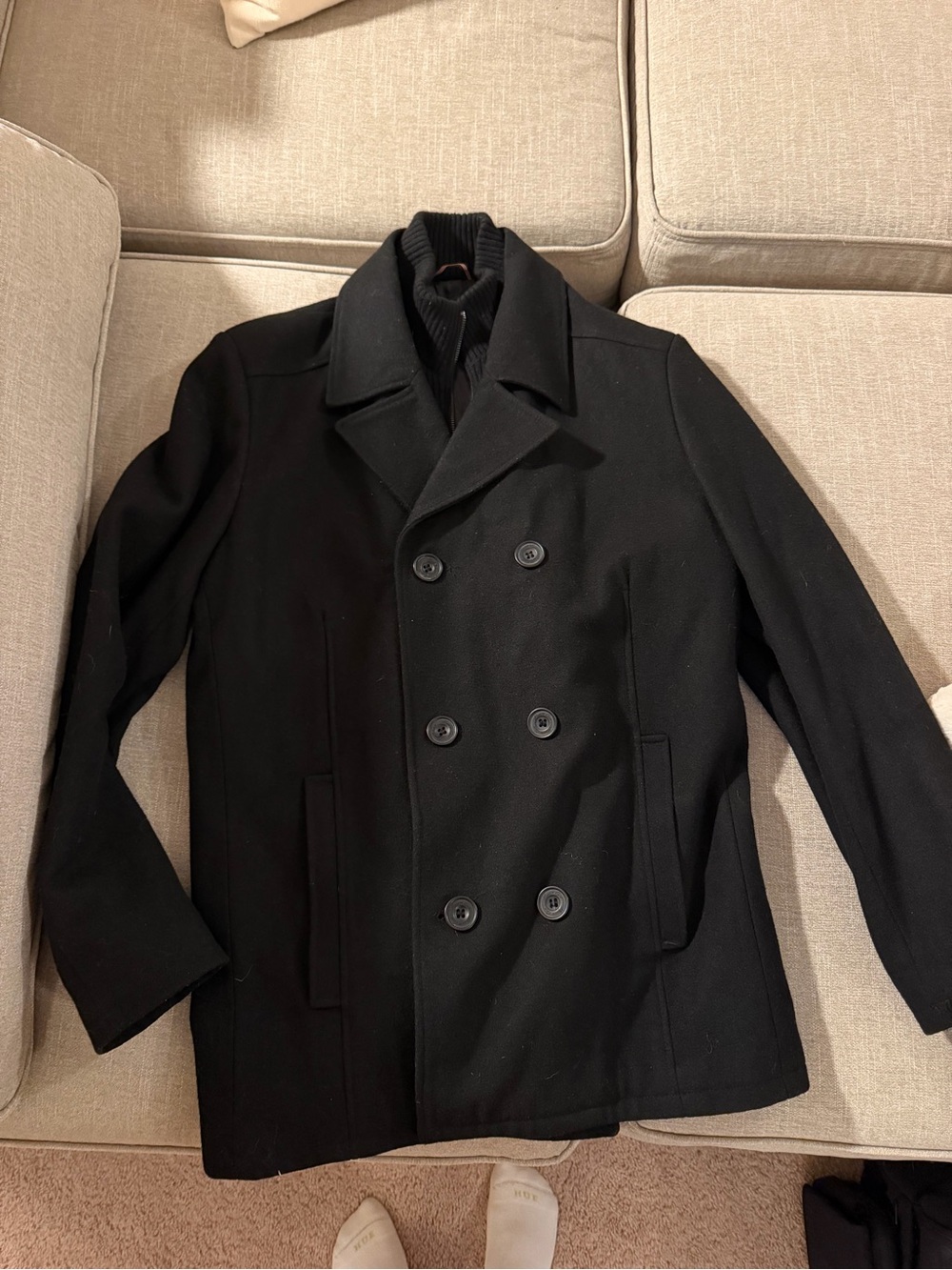 Kenneth Cole Reaction Black Double-Breasted Peacoat